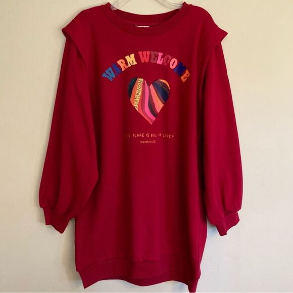 FARM Rio Warm Welcome Sweatdress Sweatshirt Dress Red Rainbow Heart Size M - Picture 5 of 16